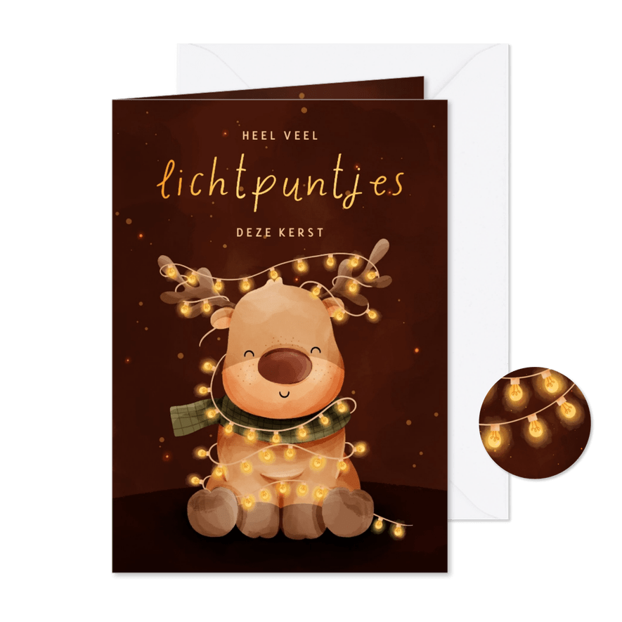 Kerstkaart rendier met lampjes lichtpuntjes voor jou - Kaartimpressie