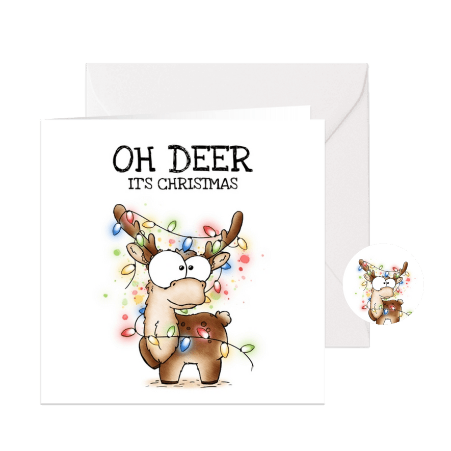 Kerstkaart rendier - Oh deer it's christmas! - Kaartimpressie