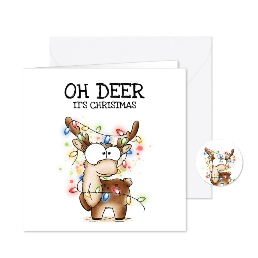 Kerstkaart rendier - Oh deer it's christmas! - Kaartimpressie