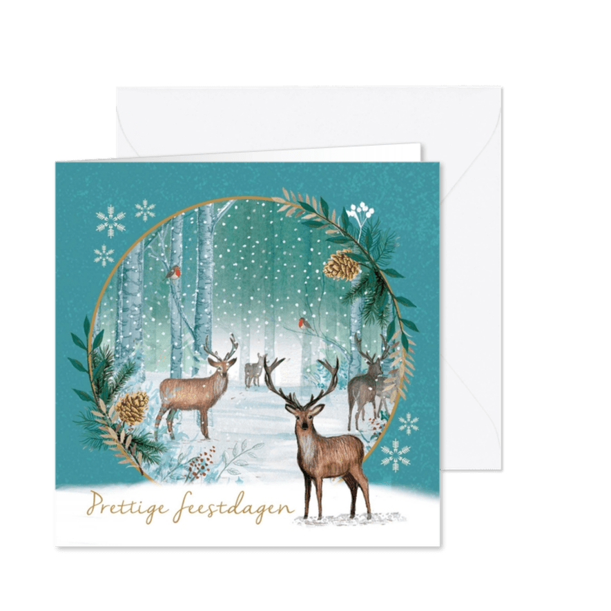 Kerstkaart Rendieren in het bos - Kaartimpressie