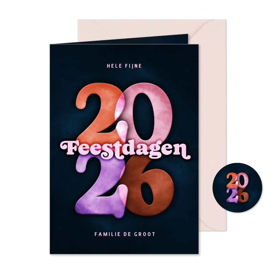 Kerstkaart retro 2026 kleurrijk - Kaartimpressie