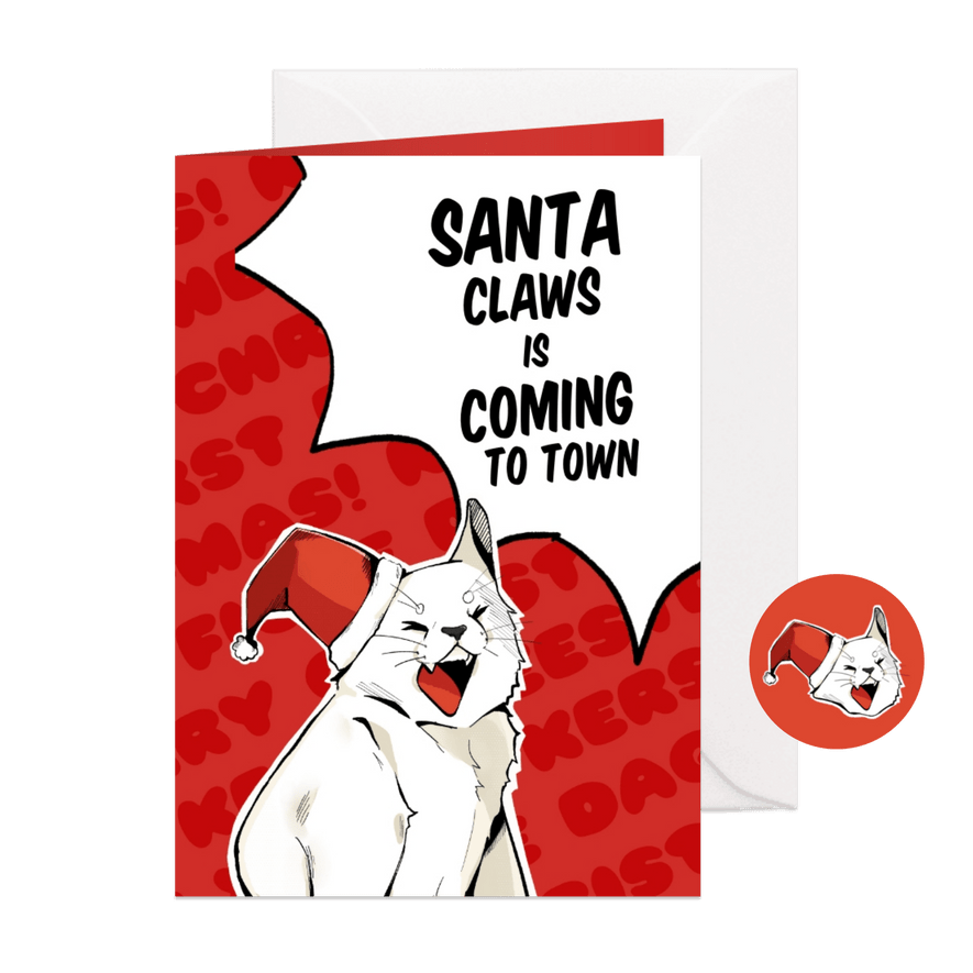 Kerstkaart retro santa claw - Kaartimpressie