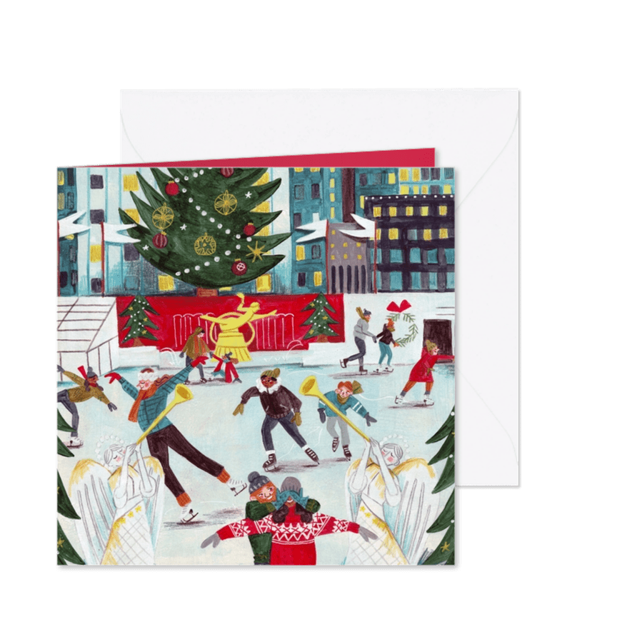 Kerstkaart Rockefeller center schaatsen in New York - Kaartimpressie
