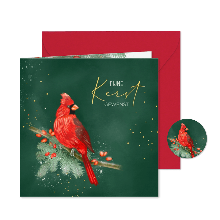 Kerstkaart rode kardinaal - Kaartimpressie
