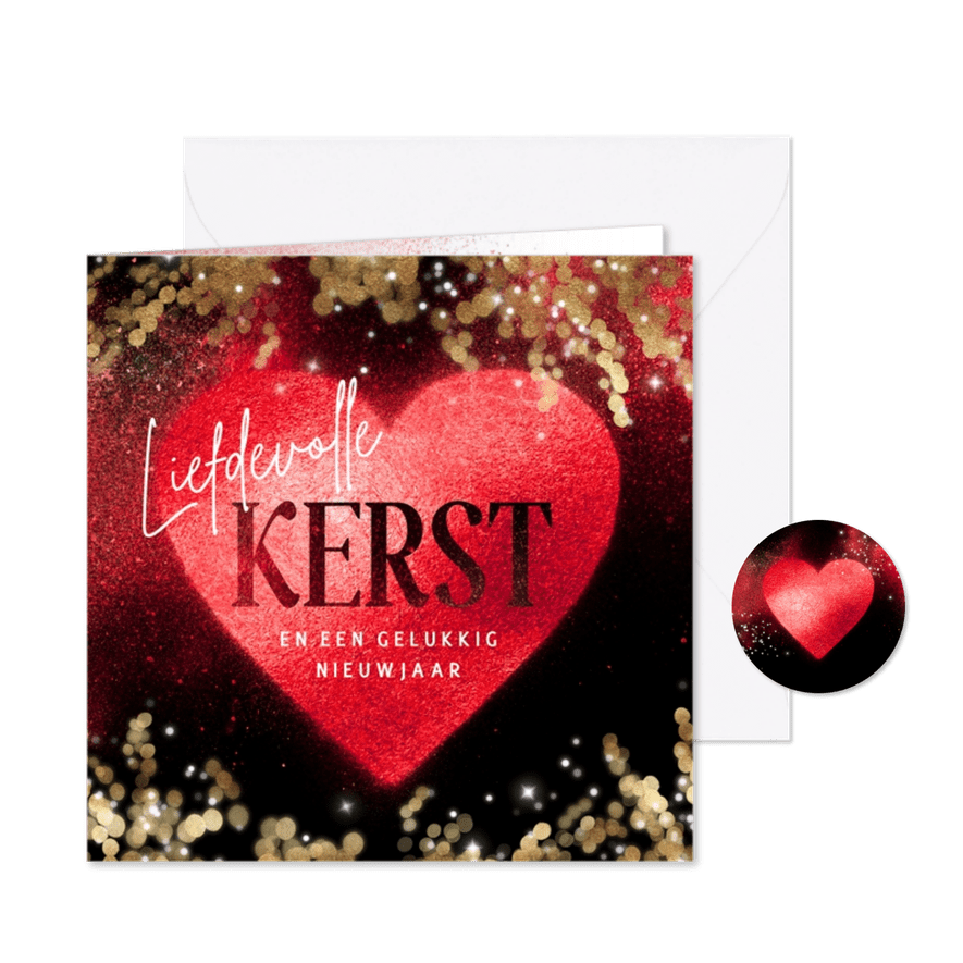 Kerstkaart rood hart - Kaartimpressie