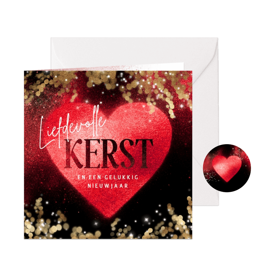 Kerstkaart rood hart - Kaartimpressie