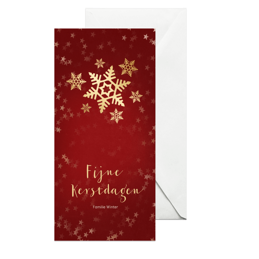 Kerstkaart rood langwerpig sneeuwvlok - Een gouden kerst - Kaartimpressie