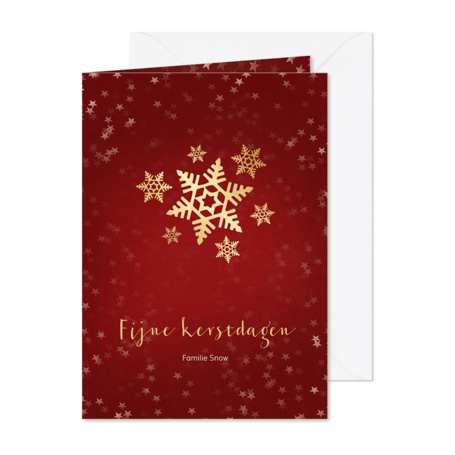 Kerstkaart rood met sneeuwvlok van goud - een gouden kerst - Kaartimpressie