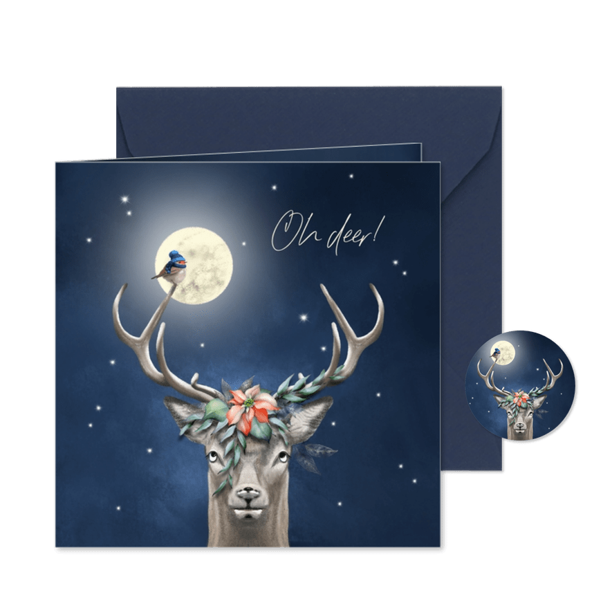 Kerstkaart roodborst op gewei - Kaartimpressie