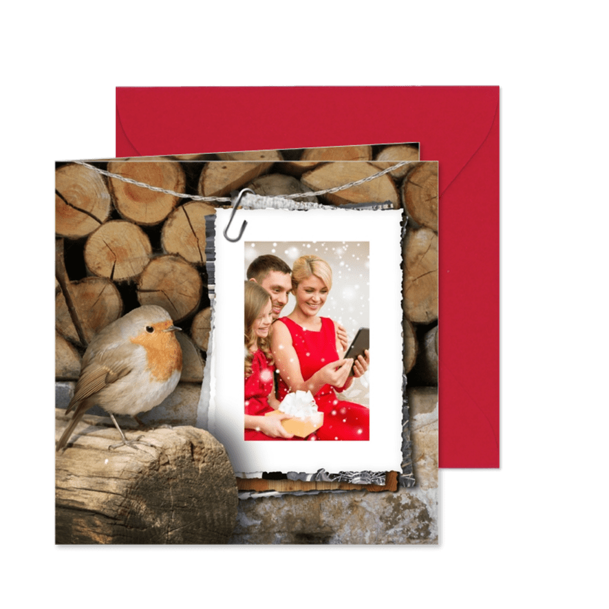 Kerstkaart roodborstje en foto - Kaartimpressie