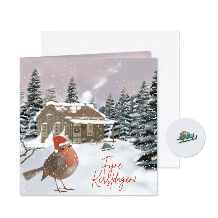 Kerstkaart roodborstje in de bergen - Kaartimpressie