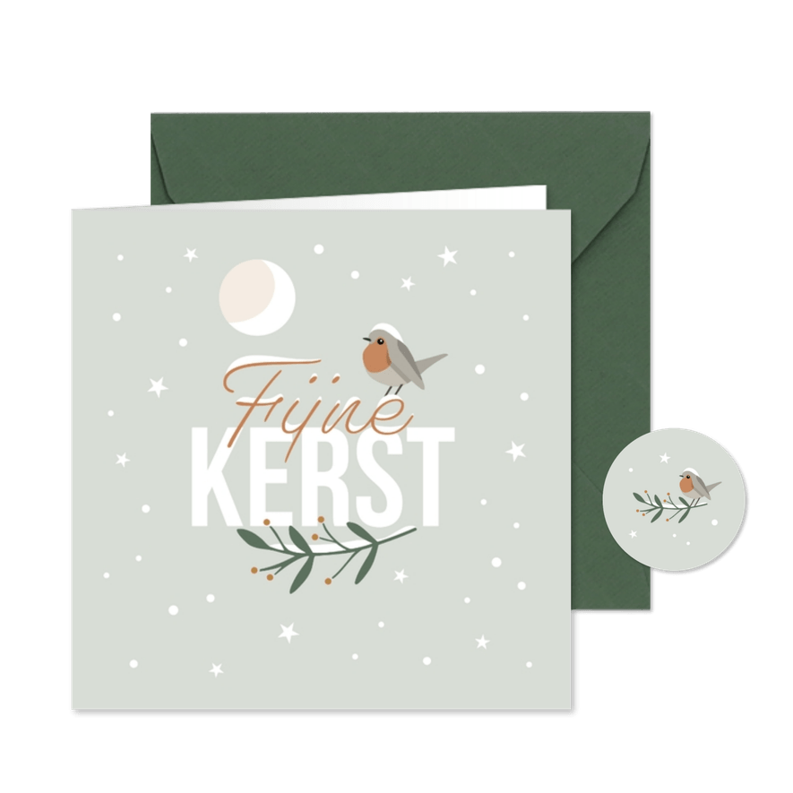 Kerstkaart roodborstje in de winter - Kaartimpressie