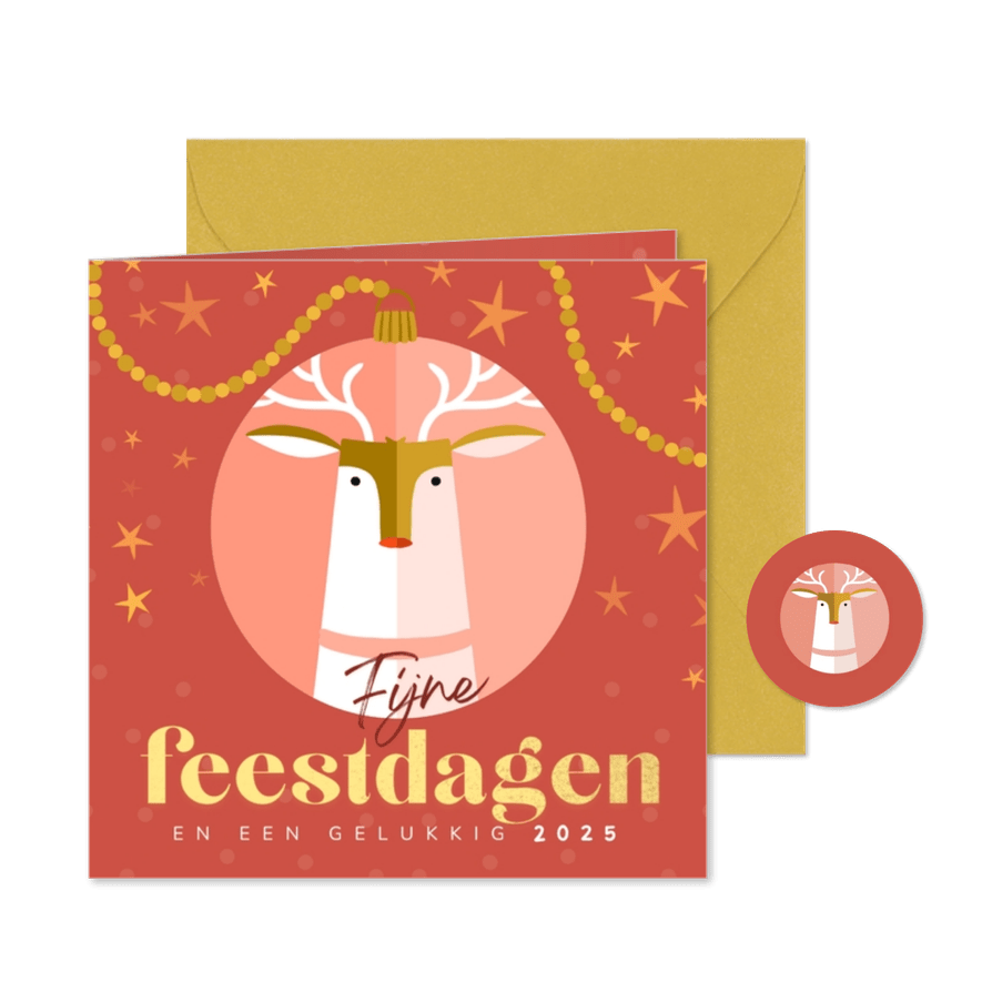 Kerstkaart roze kerstbal met hert - Kaartimpressie