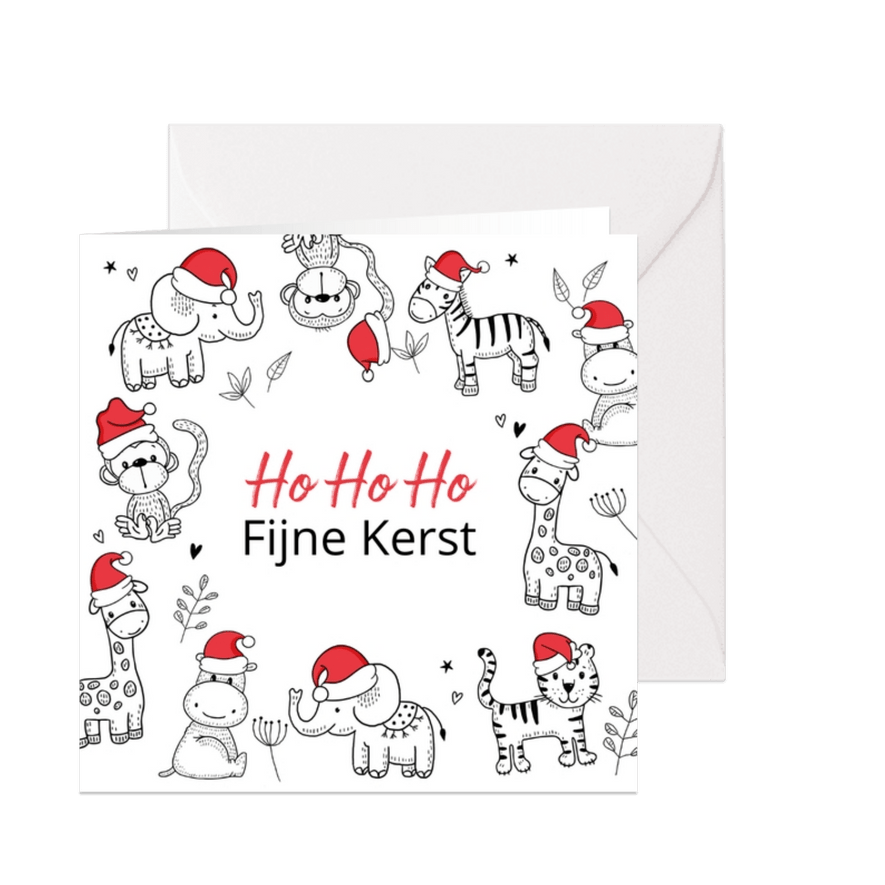 Kerstkaart - Safaridieren met kerstmuts - Kaartimpressie