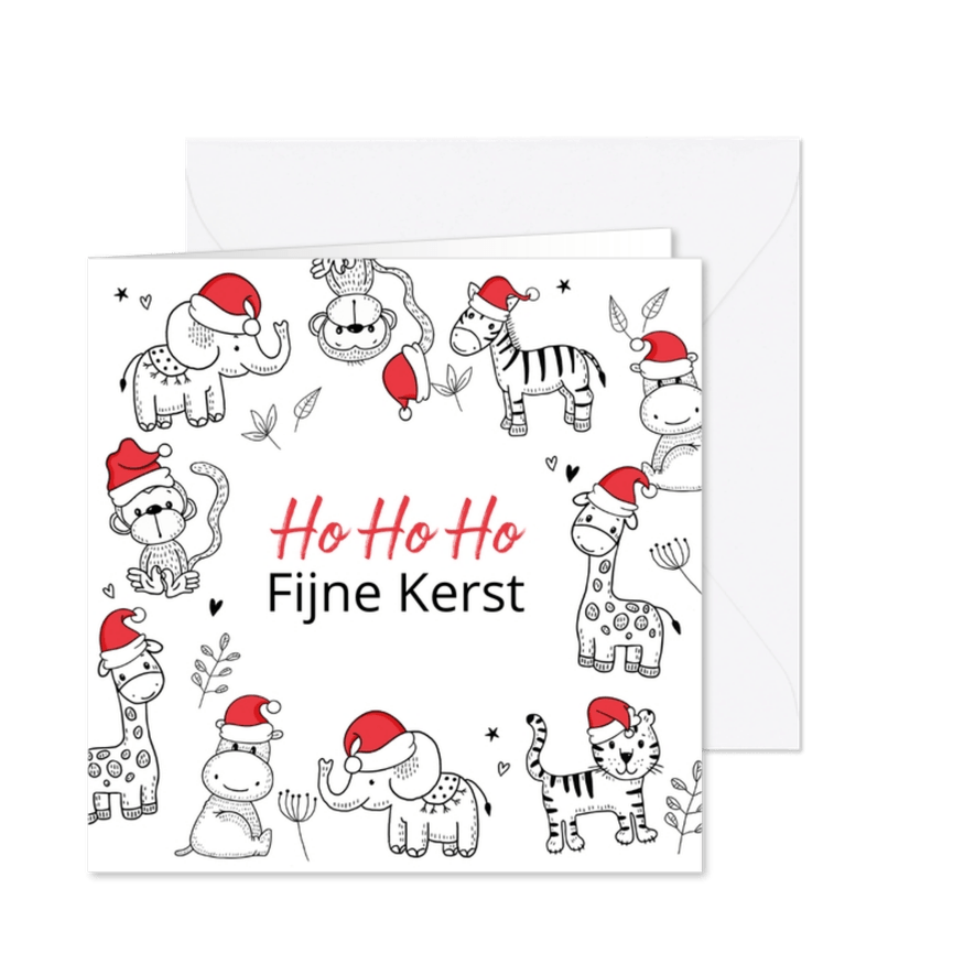 Kerstkaart - Safaridieren met kerstmuts - Kaartimpressie