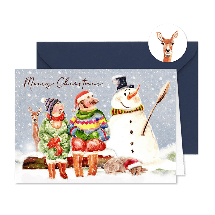 Kerstkaart samen een sneeuwpop maken - Kaartimpressie