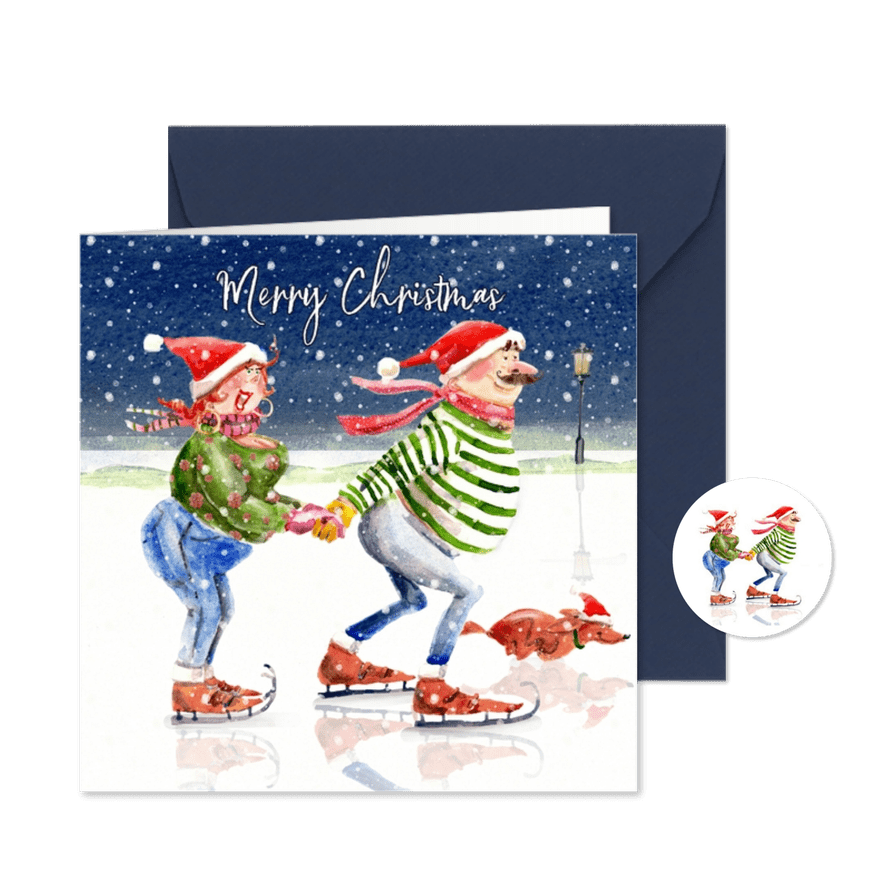 Kerstkaart samen op de schaatsen - Kaartimpressie
