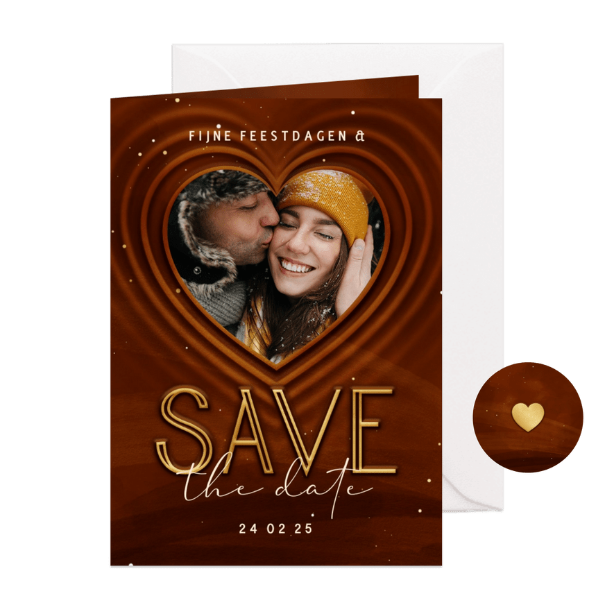 Kerstkaart Save our date met foto en hart op achtergrond - Kaartimpressie