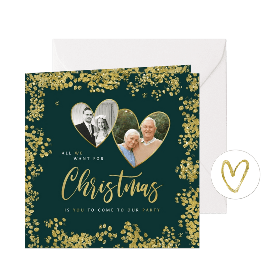 Kerstkaart save the date jubileum goud christmas - Kaartimpressie