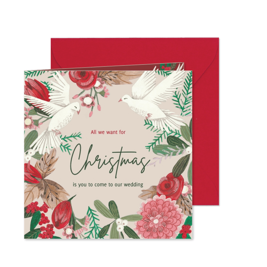 Kerstkaart Save the Date kaart met duiven - Kaartimpressie