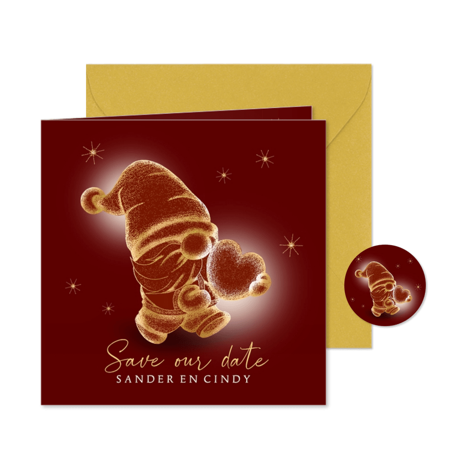 Kerstkaart Save the Date met kabouter - Kaartimpressie