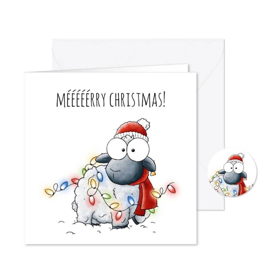 Kerstkaart schaapje in de sneeuw 'Mééééérry Christmas!' - Kaartimpressie