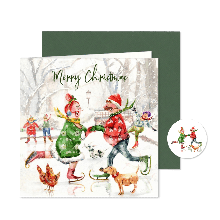 Kerstkaart schaatsduo - Kaartimpressie