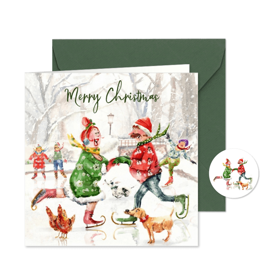 Kerstkaart schaatsduo - Kaartimpressie