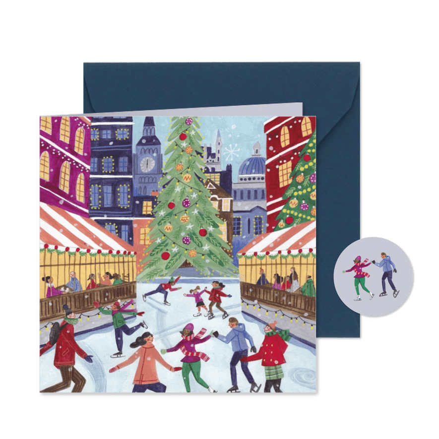 Kerstkaart schaatsen in de stad - Kaartimpressie