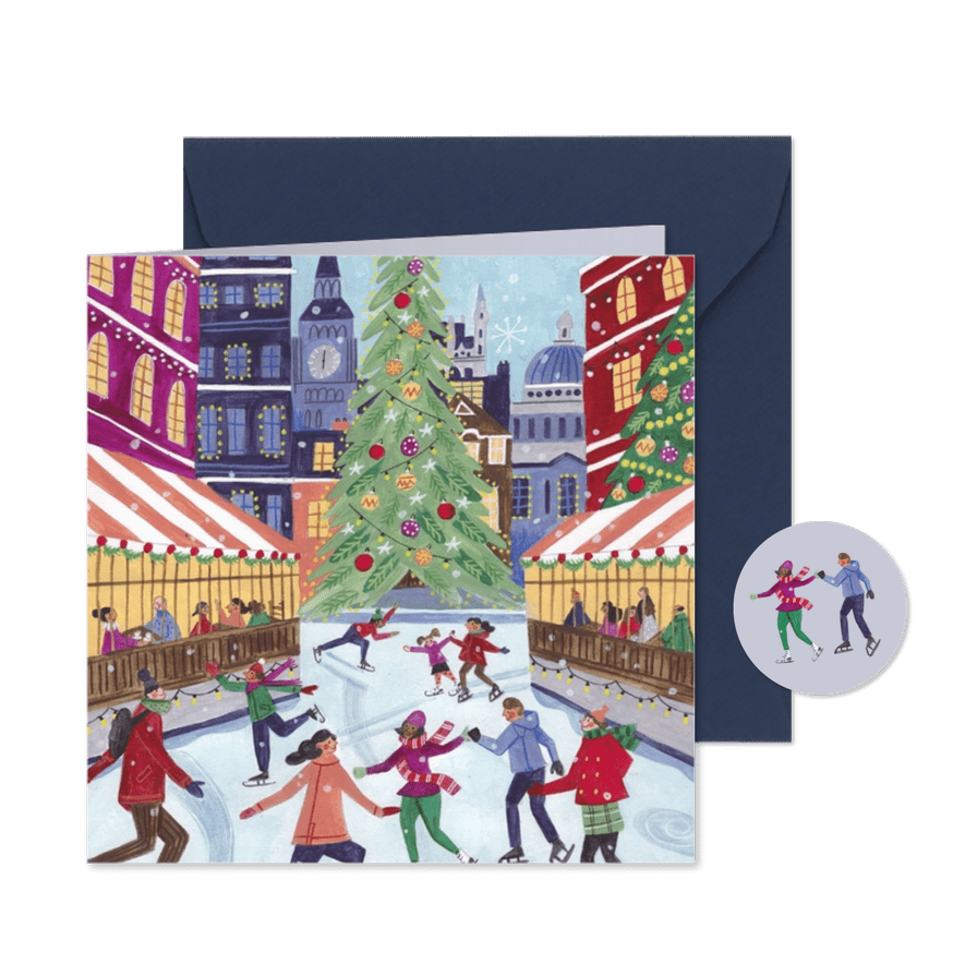 Kerstkaart schaatsen in de stad - Kaartimpressie