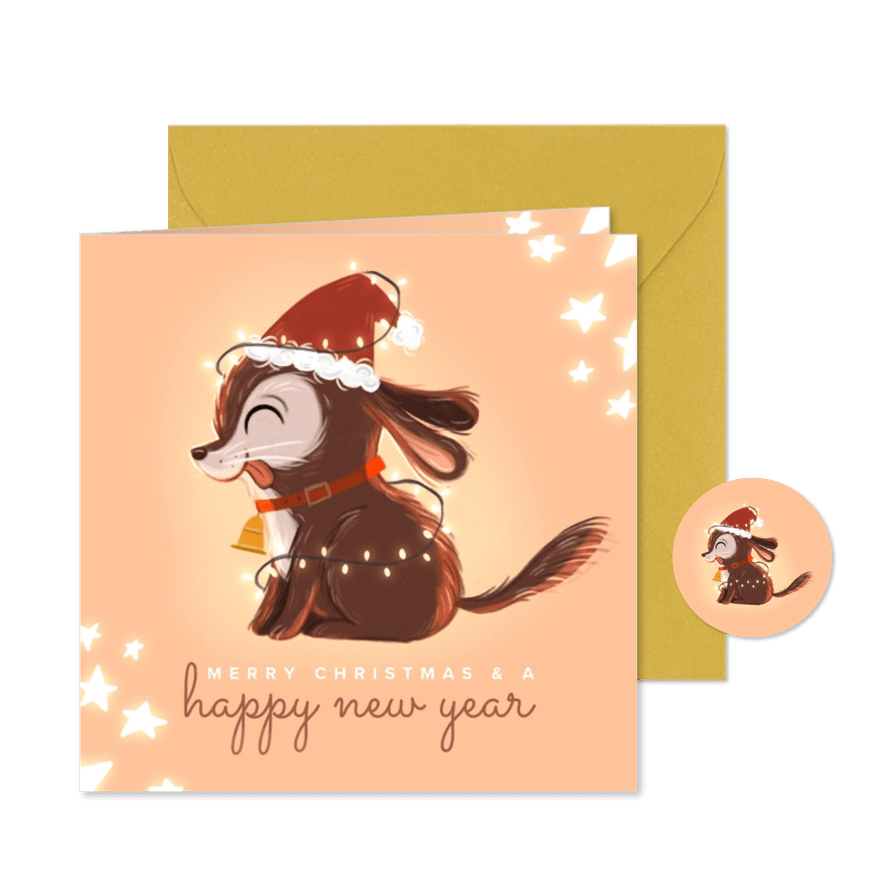 Kerstkaart schattige puppy met kerstmuts - Kaartimpressie