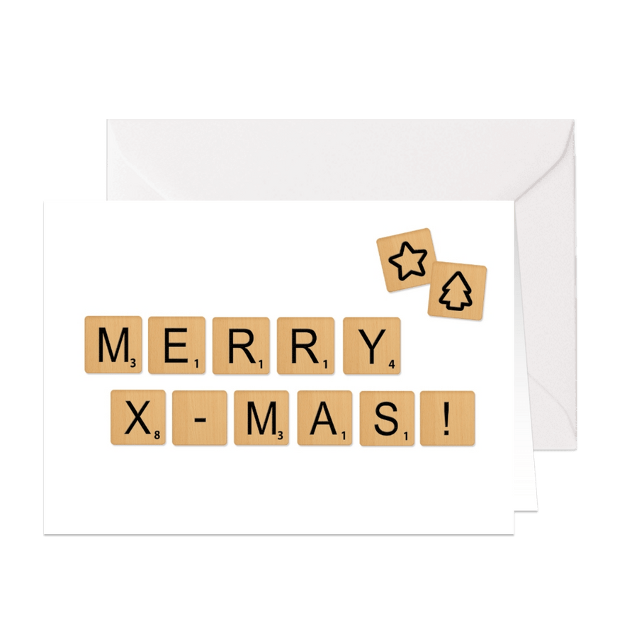 Kerstkaart Scrabble X-mas  - Kaartimpressie