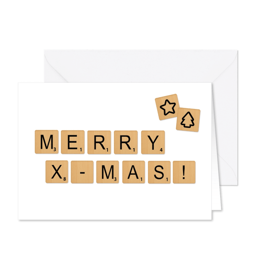 Kerstkaart Scrabble X-mas  - Kaartimpressie