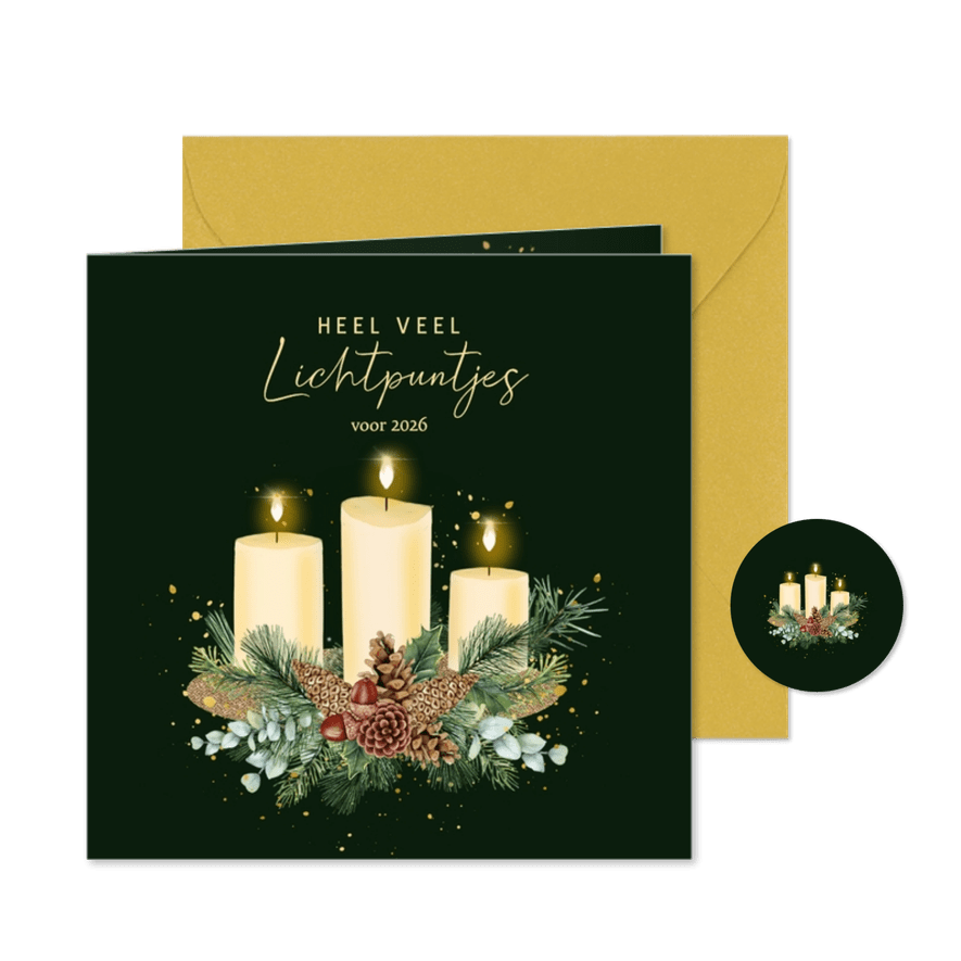 Kerstkaart sfeervolle kaarsen met dennentakken - Kaartimpressie
