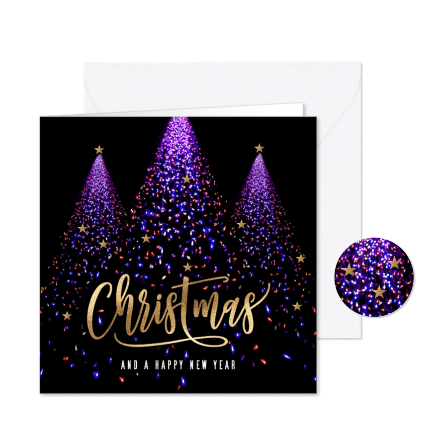 Kerstkaart sfeervolle kerstbomen lichtjes - Kaartimpressie