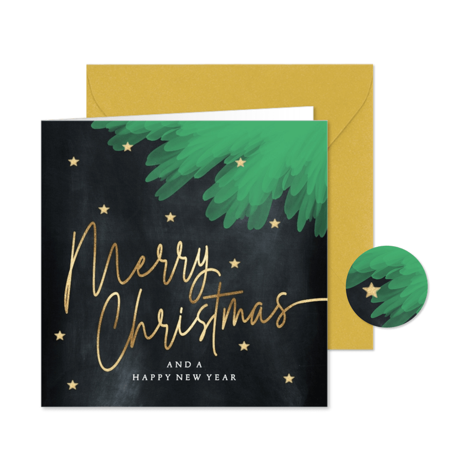 Kerstkaart sfeervolle kerstboom en sterretjes - Kaartimpressie