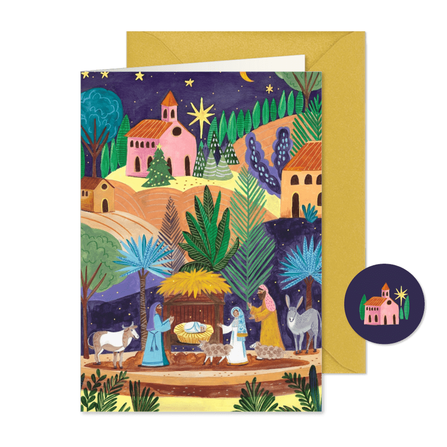 Kerstkaart sfeervolle kerststal met kindje Jezus - Kaartimpressie