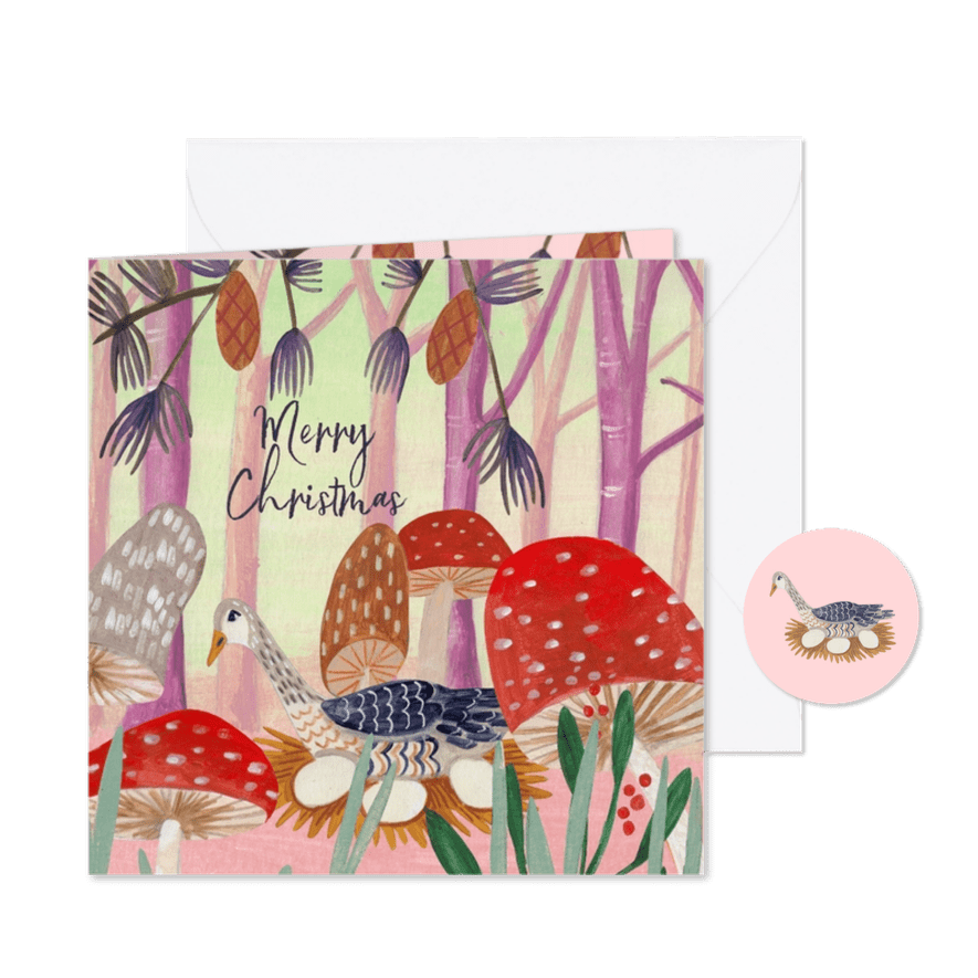 Kerstkaart 'Six geese a laying' illustratie - Kaartimpressie