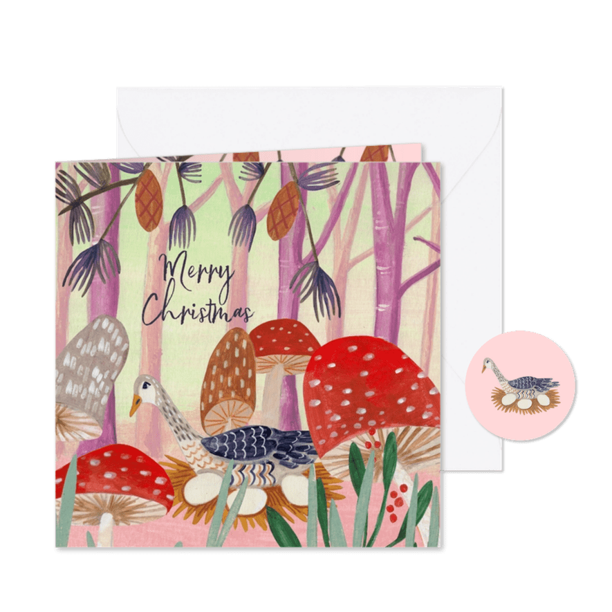 Kerstkaart 'Six geese a laying' illustratie - Kaartimpressie