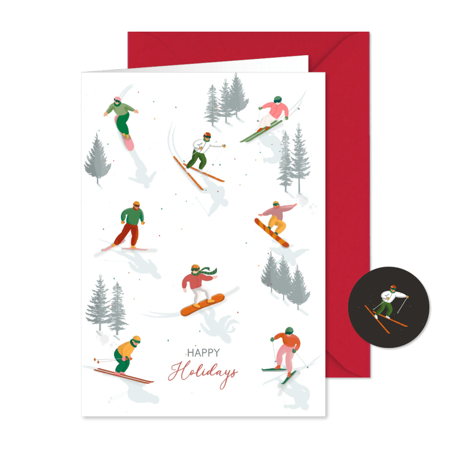 Kerstkaart skien en snowboarden - Kaartimpressie