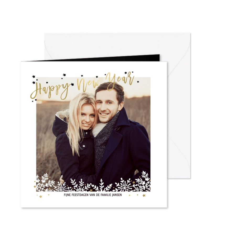 Kerstkaart Sneeuw & Goud - Kaartimpressie