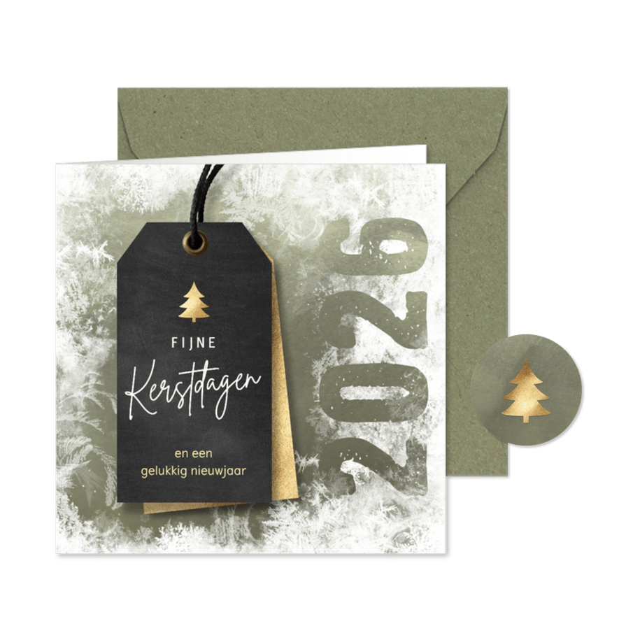 Kerstkaart sneeuw met label - Kaartimpressie