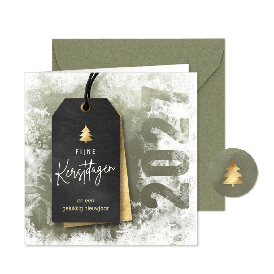 Kerstkaart sneeuw met label - Kaartimpressie