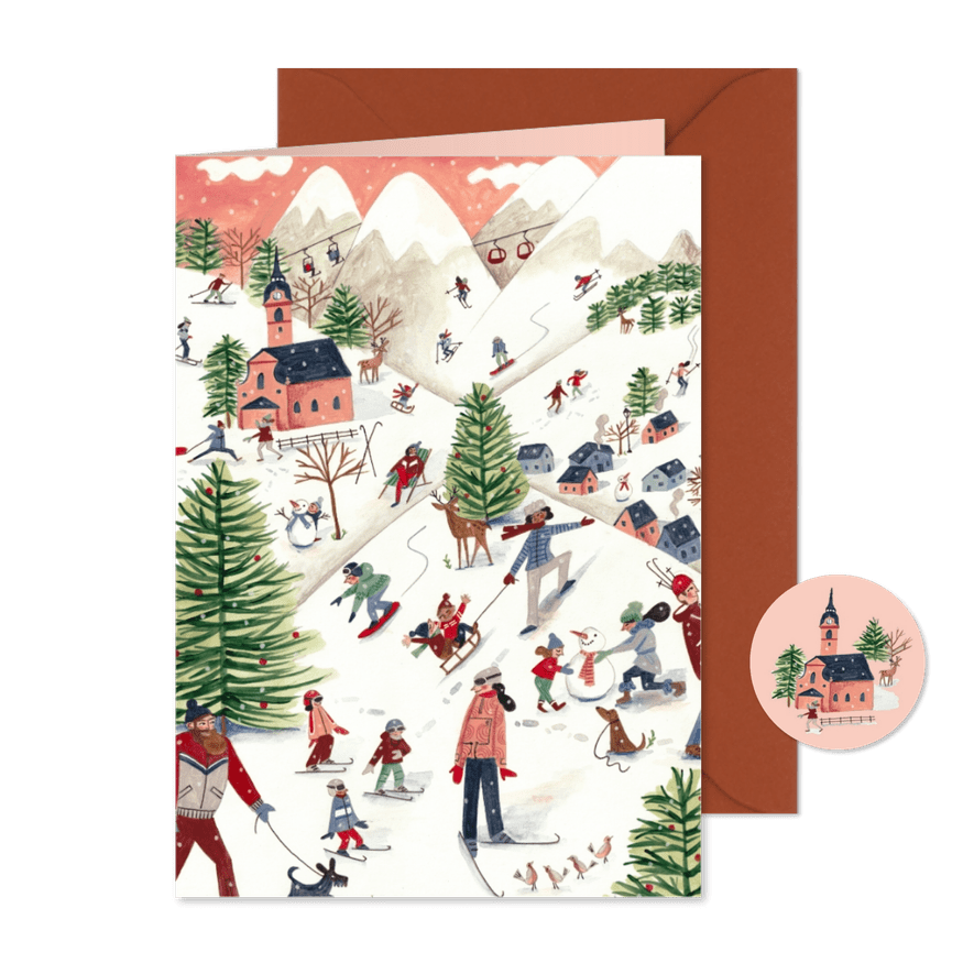 Kerstkaart sneeuw winter landschap in de bergen - Kaartimpressie