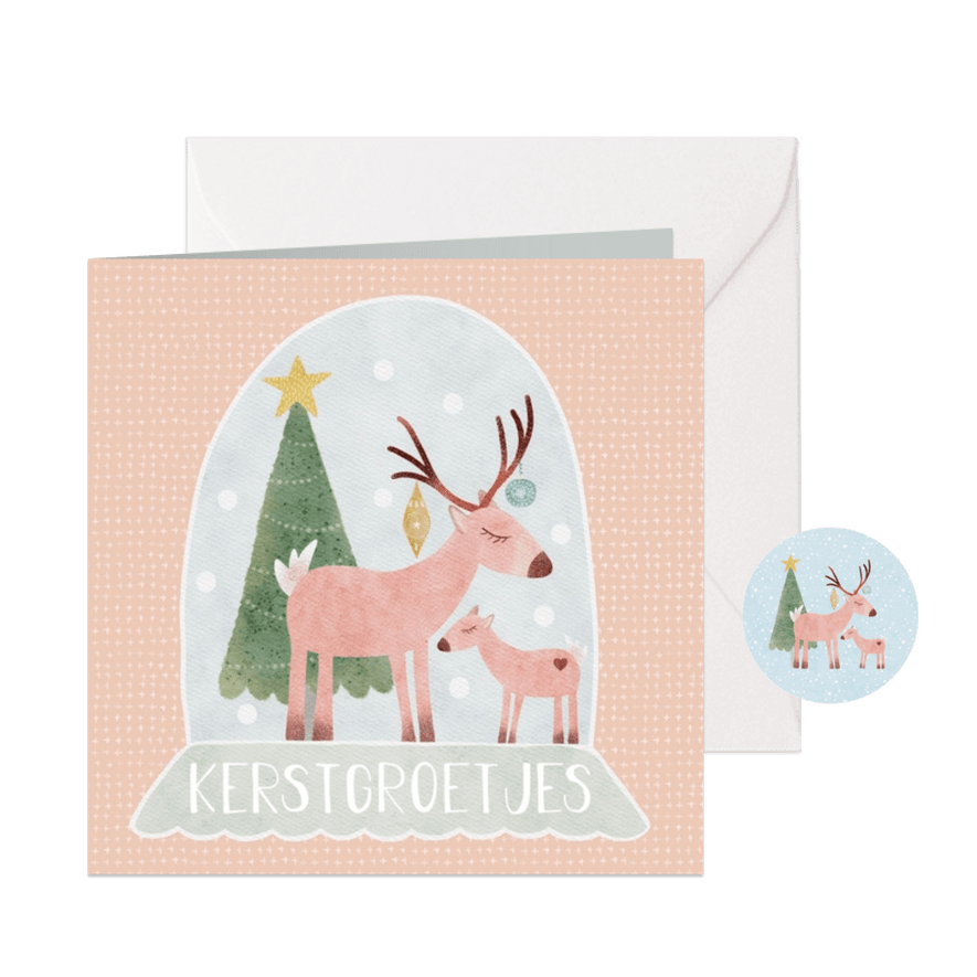 Kerstkaart sneeuwbol rendier - Kaartimpressie