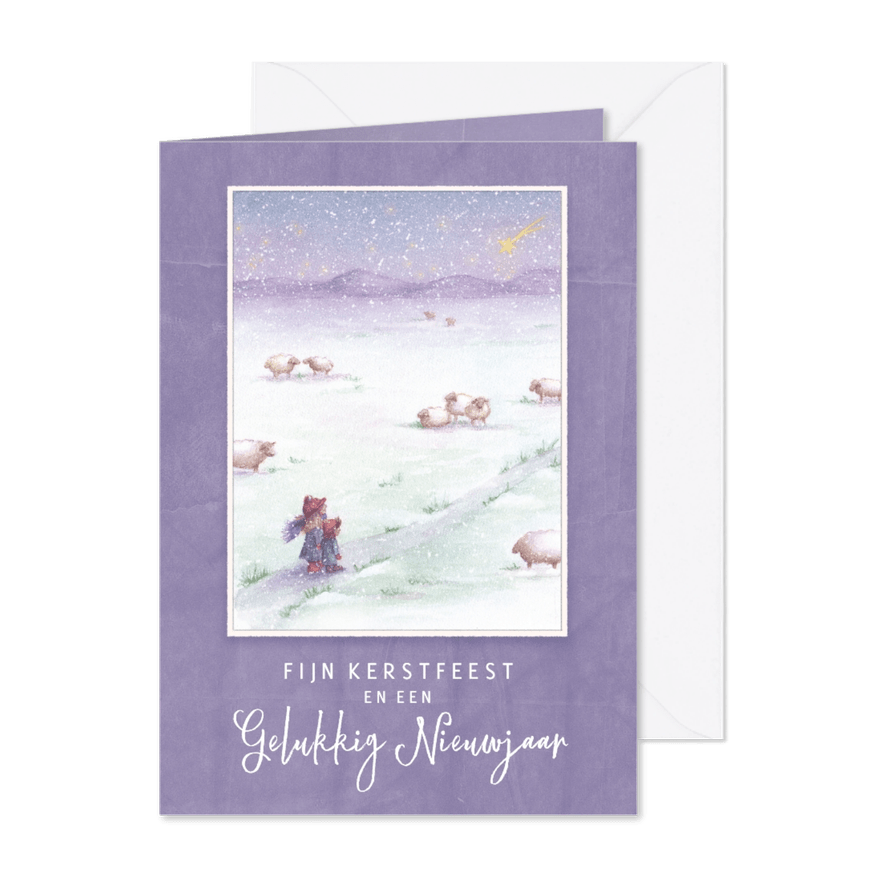 Kerstkaart sneeuwlandschap met schapen - Kaartimpressie