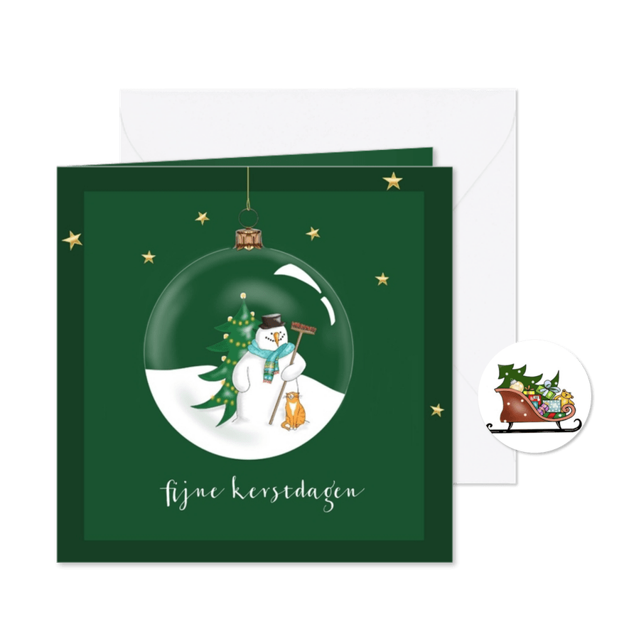 Kerstkaart - Sneeuwman in kerstbal - Kaartimpressie