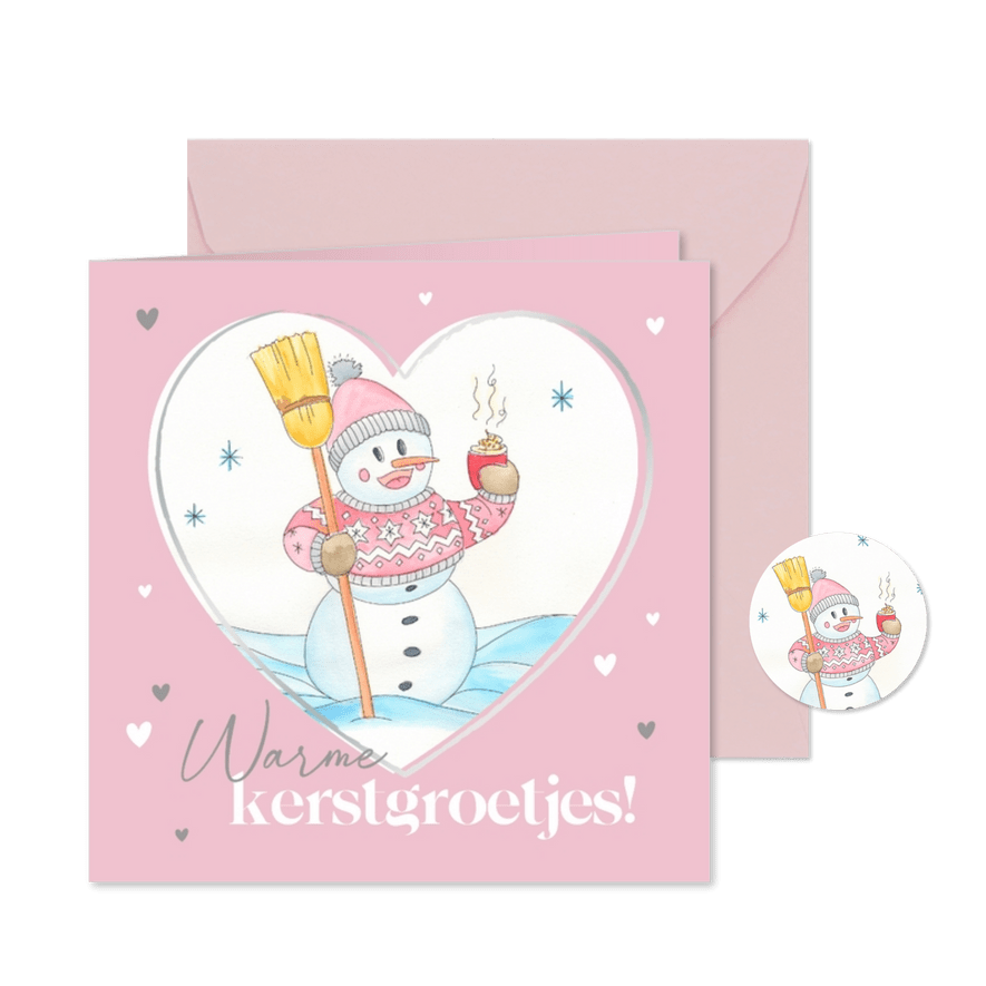 Kerstkaart sneeuwpop in hartje - Kaartimpressie