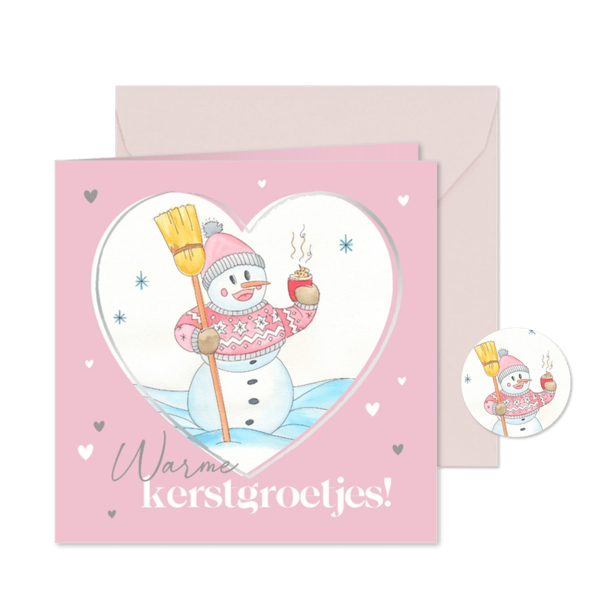 Kerstkaart sneeuwpop in hartje - Kaartimpressie
