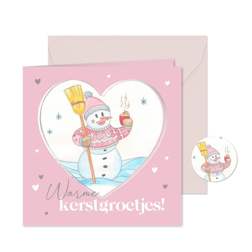 Kerstkaart sneeuwpop in hartje - Kaartimpressie